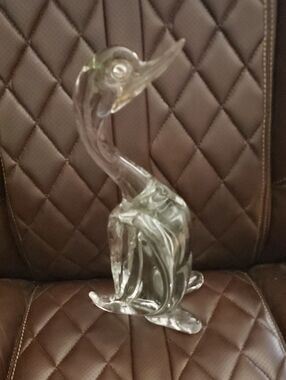 Clear Heavy Glass Swan/Duck/Heron Sculpture Home Art Accent 14.25" Tall